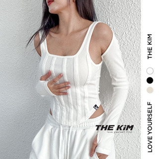 Set áo croptop len tăm dài tay kiểu corset , áo thun 2 dây bản to cổ vuông và tay áo rời TheKim SA158