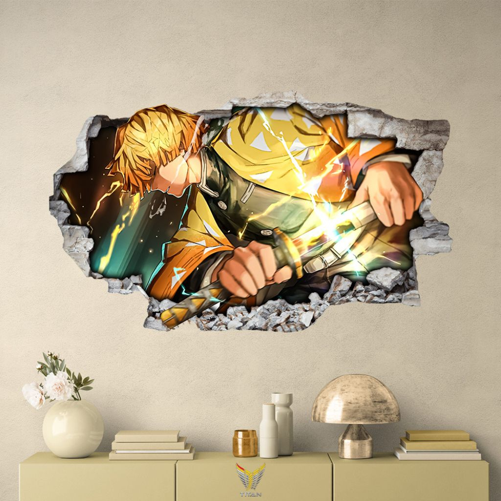 Tranh dán tường 3D chủ đề Kimetsu No Yaiba, decal dán tường decor Anime siêu bền đẹp, sẵn băng keo, nhiều kích thước