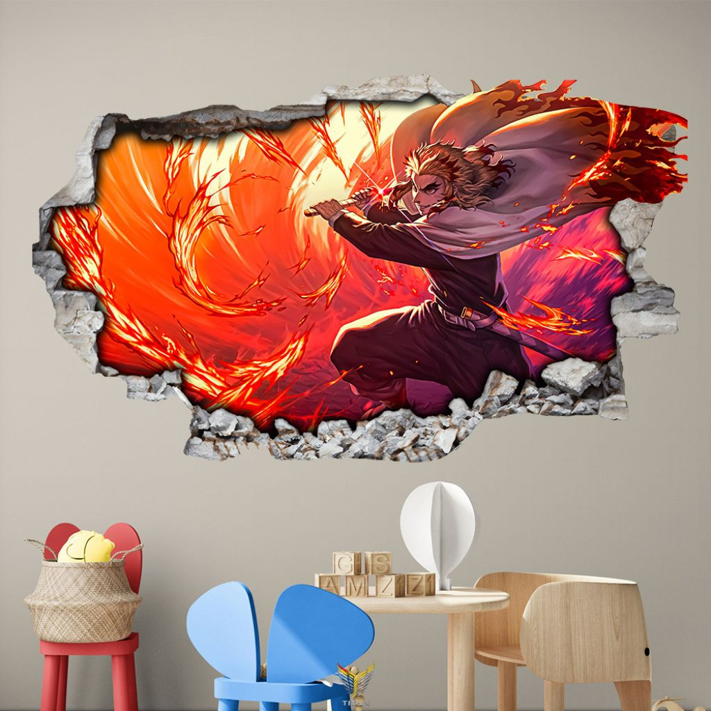 Tranh dán tường 3D chủ đề Kimetsu No Yaiba, decal dán tường decor Anime siêu bền đẹp, sẵn băng keo, nhiều kích thước