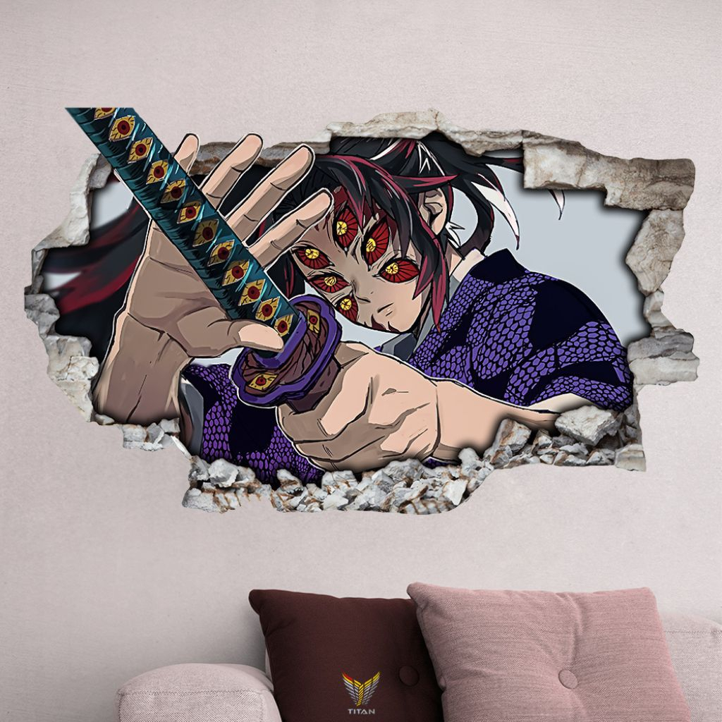Tranh dán tường 3D chủ đề Kimetsu No Yaiba, decal dán tường decor Anime siêu bền đẹp, sẵn băng keo, nhiều kích thước