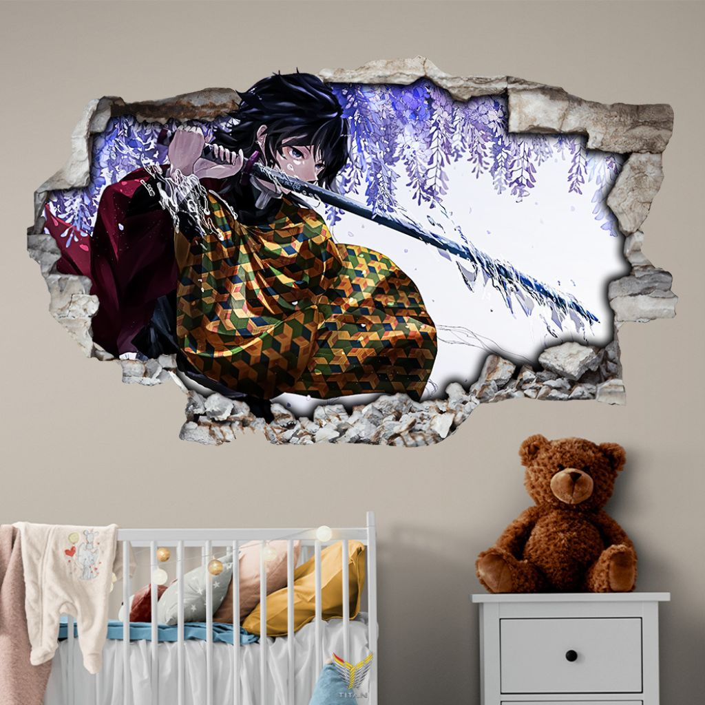 Tranh dán tường 3D chủ đề Kimetsu No Yaiba, decal dán tường decor Anime siêu bền đẹp, sẵn băng keo, nhiều kích thước