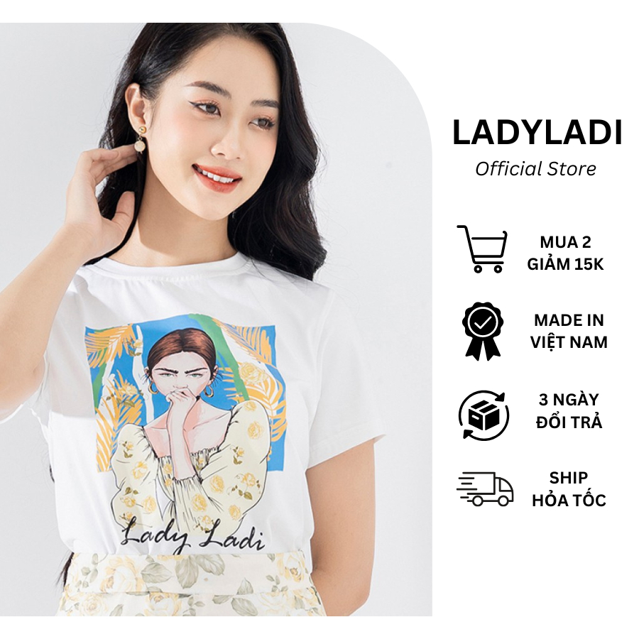 Áo phông áo thun cotton 100%, mềm mát, co giãn nhẹ, thấm hút mồ hôi LADYLADI họa tiết sắc nét giặt được bằng máy NA01