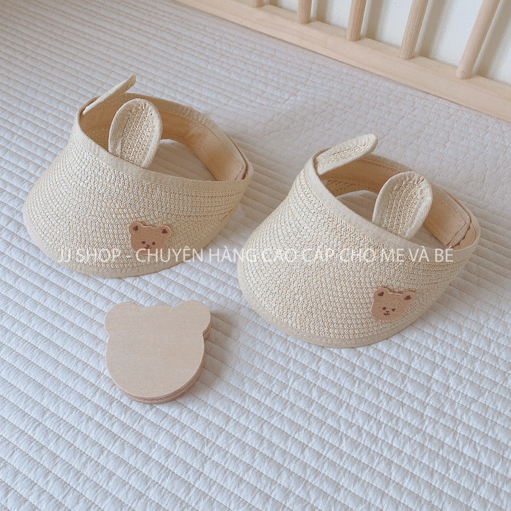 Mũ Cói Hở Nửa Đầu Họa Tiết Dễ Thương Cho Bé Từ 6 Tháng