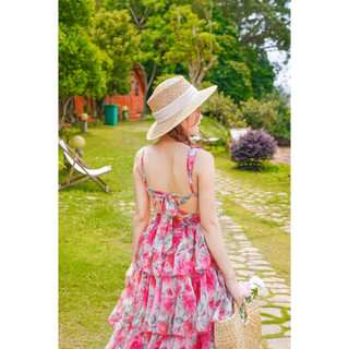 Đầm maxi hoa hồng bèo tầng