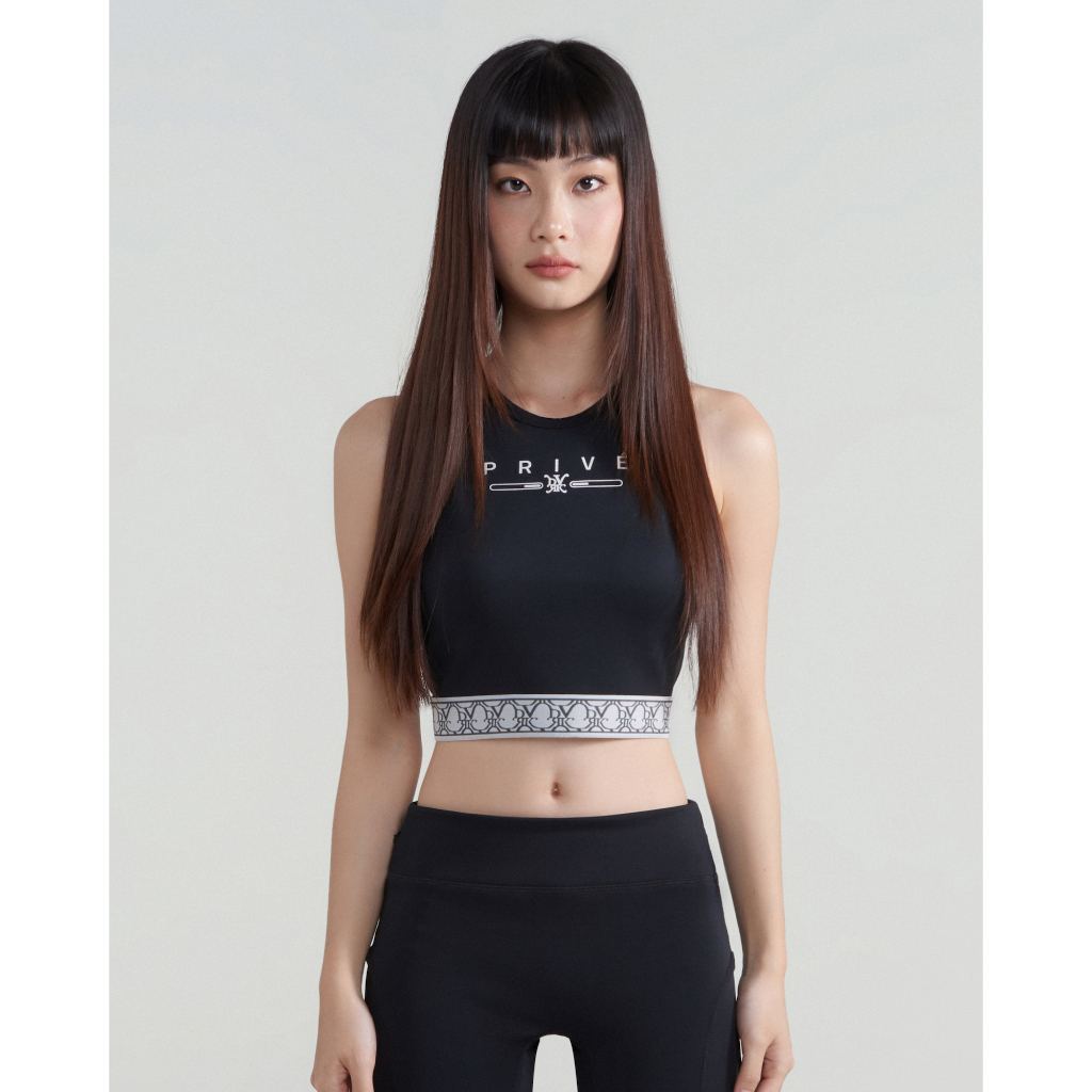 DVRK - Áo Crop Top Màu Đen Cao Cấp Kiểu Dáng Thể Thao Privé Bar Logo Very Busy-DVRK-23SS