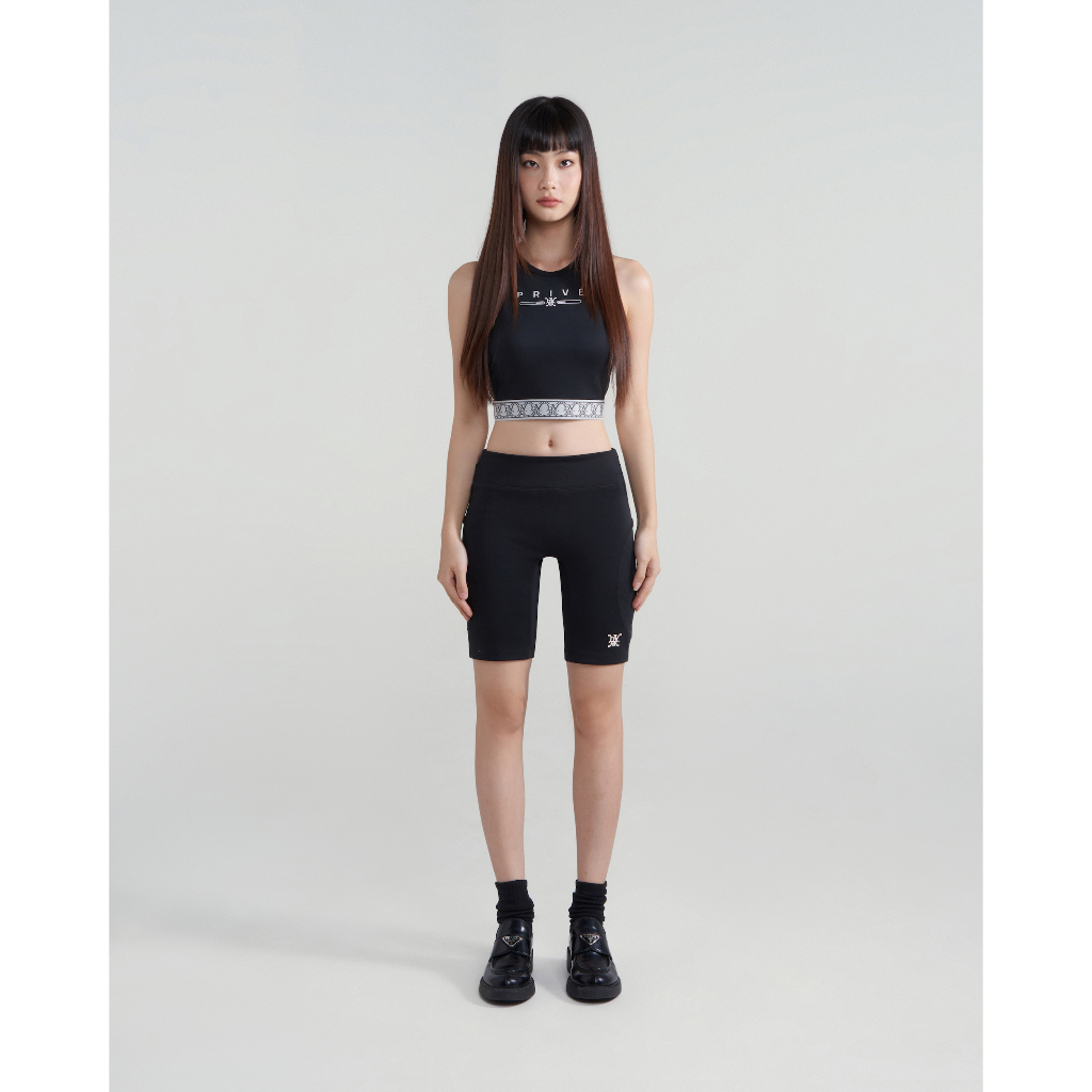 DVRK - Áo Crop Top Màu Đen Cao Cấp Kiểu Dáng Thể Thao Privé Bar Logo Very Busy-DVRK-23SS