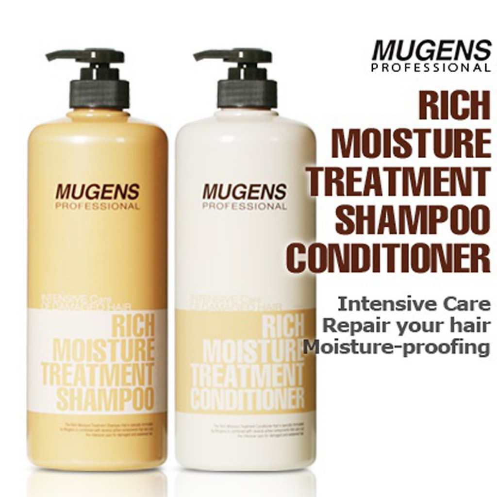 Dầu gội xả sử dụng sau khi làm hoá chất Mugen Rich Moisture Treatment Shampoo siêu dưỡng chất Hàn Quốc (2x1000ml)
