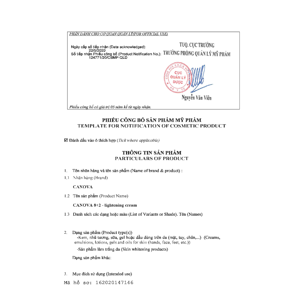 CANOVA 8+2 - LIGHTENING CREAM / Kem mờ nám, sáng da ngày/đêm 50ml