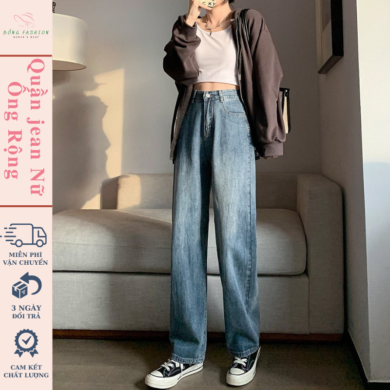 Quần jean nữ RETRO ống Suông rộng Cạp Cao BỐNG FASHION, Quần bò jeans nữ đen đen ống rộng phong cách Retro Ulzzang 2023 | BigBuy360 - bigbuy360.vn