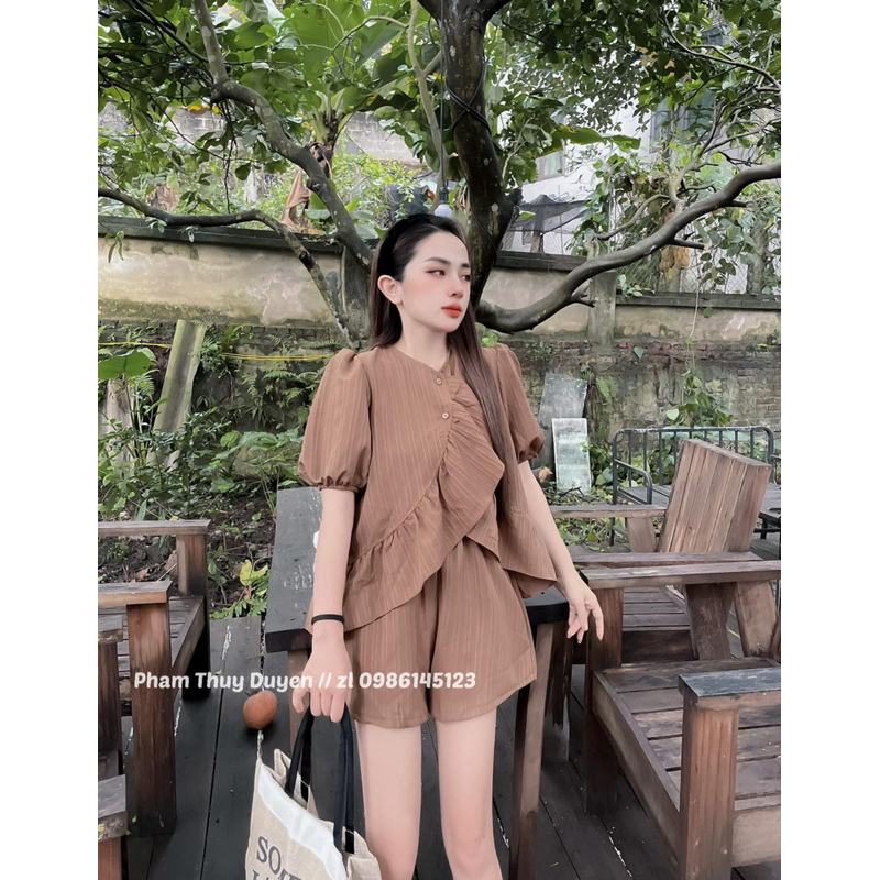 Set Bộ Đũi Gân Quần Đùi Viền Bèo 7 Màu Siêu Mát, Bộ Nữ Mặc Nhà Kèm Ảnh Thật