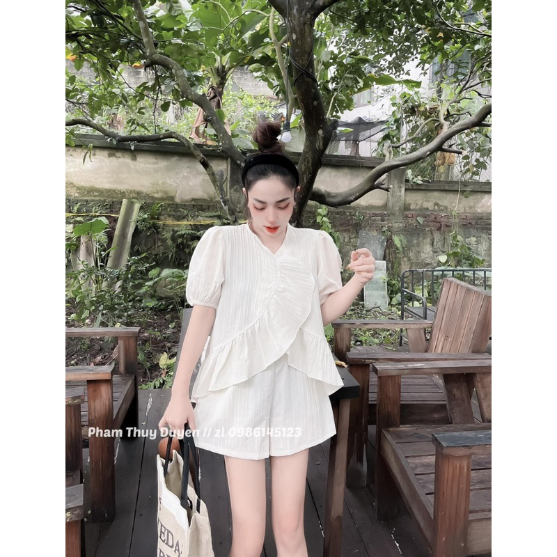 Set Bộ Đũi Gân Quần Đùi Viền Bèo 7 Màu Siêu Mát, Bộ Nữ Mặc Nhà Kèm Ảnh Thật