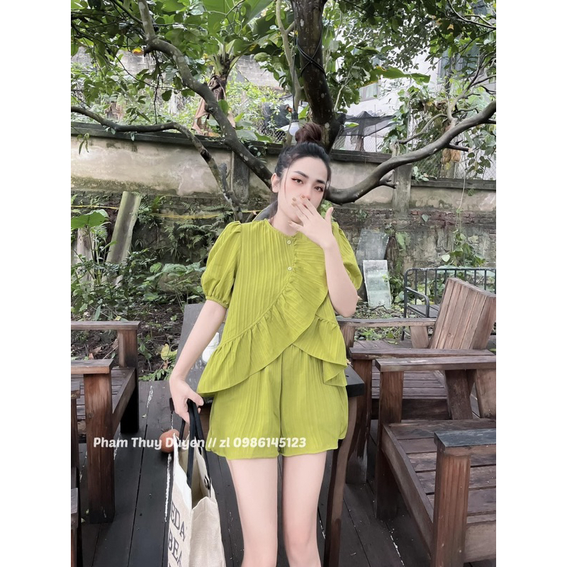 Set Bộ Đũi Gân Quần Đùi Viền Bèo 7 Màu Siêu Mát, Bộ Nữ Mặc Nhà Kèm Ảnh Thật