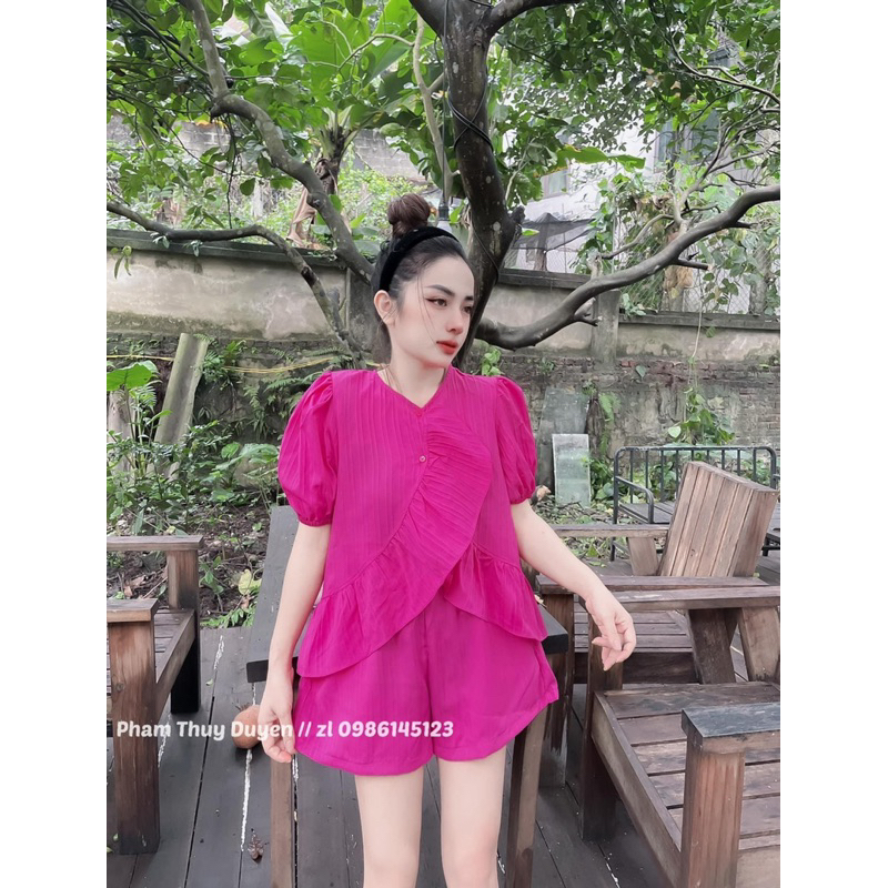 Set Bộ Đũi Gân Quần Đùi Viền Bèo 7 Màu Siêu Mát, Bộ Nữ Mặc Nhà Kèm Ảnh Thật