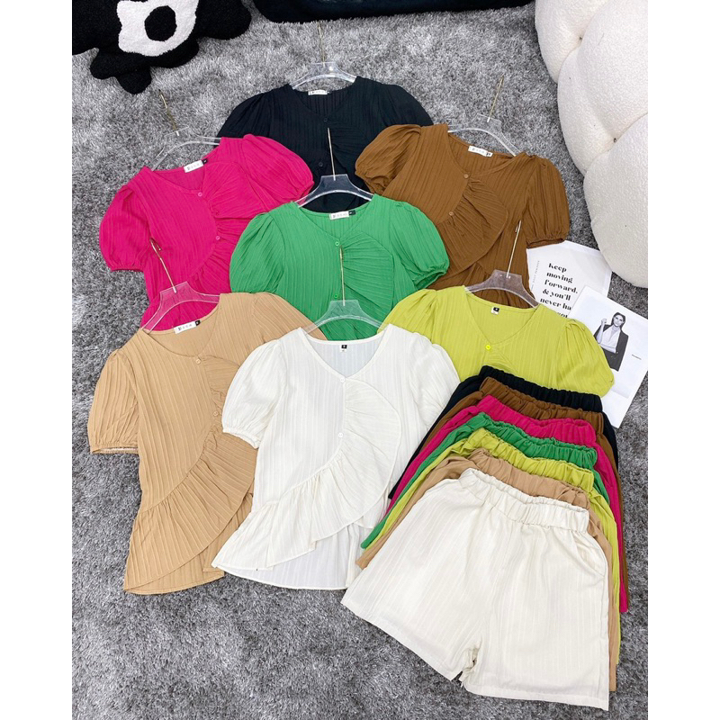 Set Bộ Đũi Gân Quần Đùi Viền Bèo 7 Màu Siêu Mát, Bộ Nữ Mặc Nhà Kèm Ảnh Thật