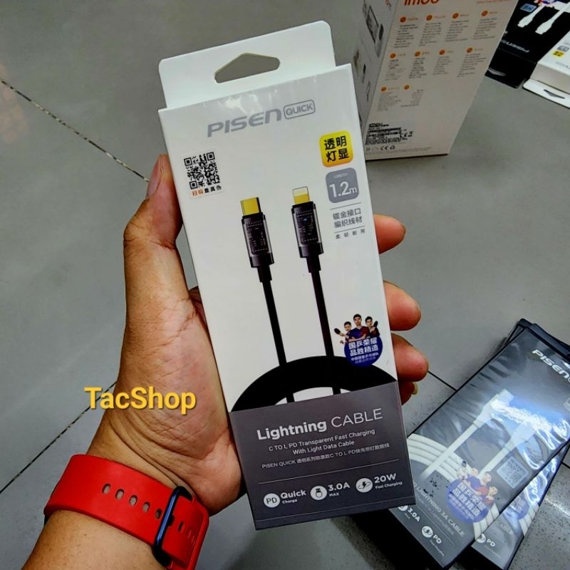 Cáp sạc nhanh Pisen LC-TC06-1200 Type C to Light ning PD 20W dài 1m2 Chính Hãng