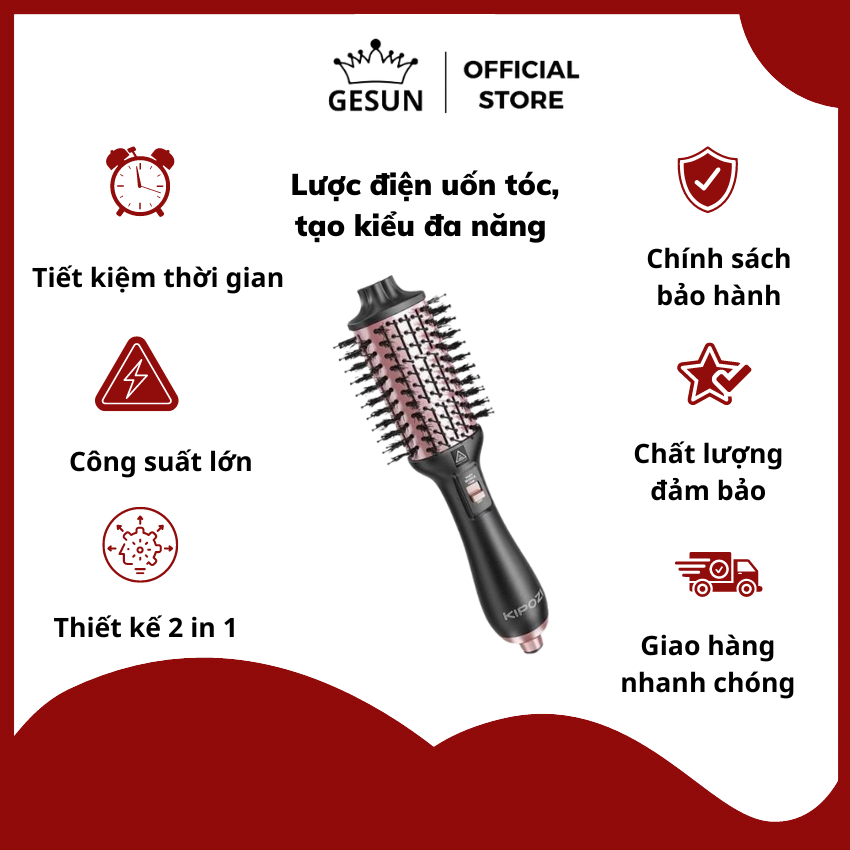 Lược điện sấy tạo kiểu tóc 4 in 1 KIPOZI là máy sấy tóc, máy duỗi uốn tóc, lược chải gỡ rối và tạo phồng tóc - BH 12th