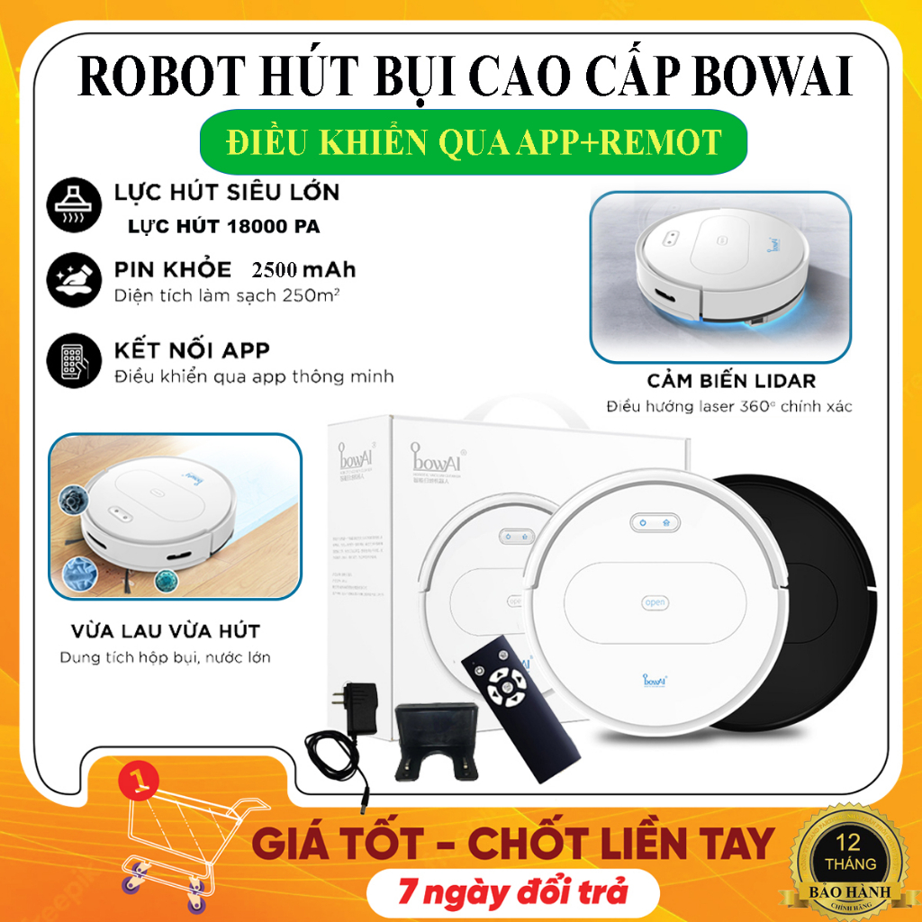 Máy Hút Bụi, Lau Sàn OB11, Máy Lau Nhà Thông Minh - Tự Động Sạc Khi Hết Pin, Lập Trình Đường Đi.