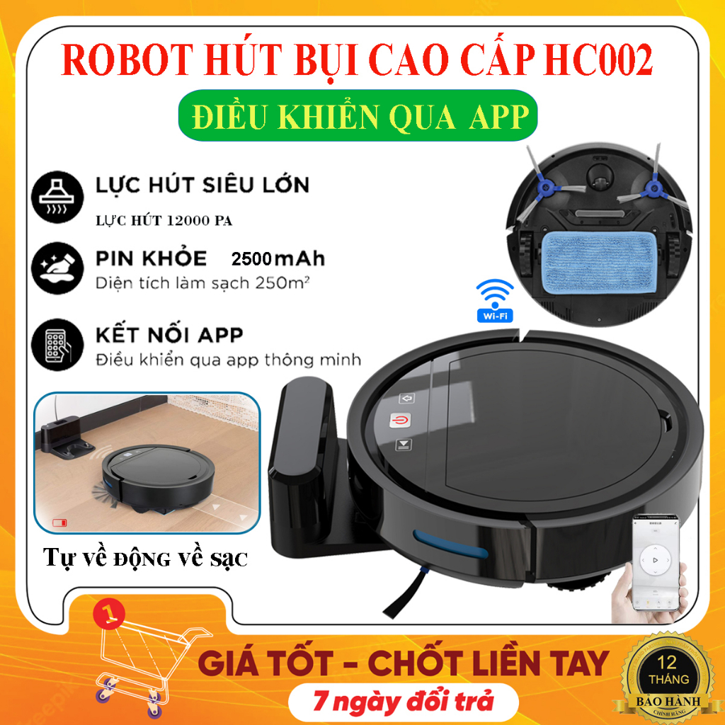 Máy Lau Nhà, Robot Lau Nhà Thông Minh HCOO2, Nhiều Chế Độ làm sạch ,Tự Sạc Pin, Điều Khiển Từ Xa !