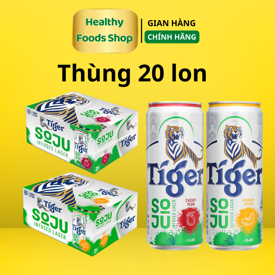 [THÙNG 20 LON] Bia Tiger Soju vị Mận &amp; Dưa Lưới - 1 barrel of beer 20 cans tiger soju cheeky plum &amp; wonder melon