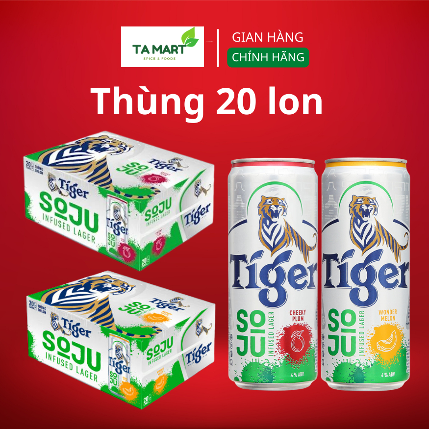 Thùng 20 Lon Bia Tiger Soju vị Mận &amp; Dưa Lưới - 1 barrel of beer 20 cans tiger soju cheeky plum &amp; wonder melon