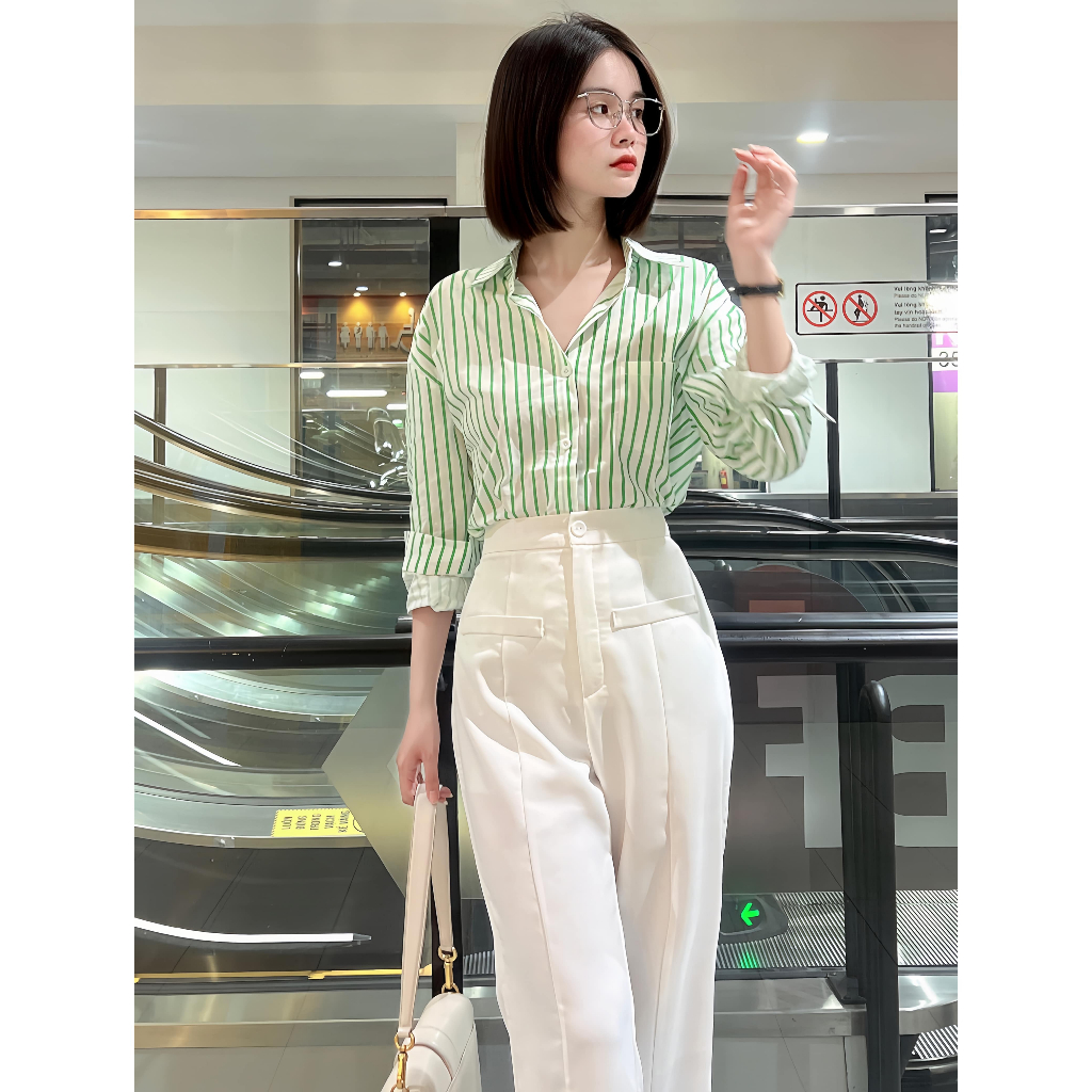 Áo Sơ Mi Nữ Họa Tiết Kẻ Sọc Xanh Lá Phong Cách Trẻ Trung, Năng Động, Phóng Khoáng | BigBuy360 - bigbuy360.vn