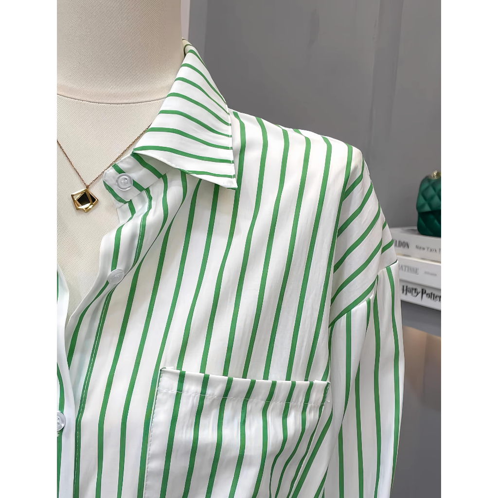 Áo Sơ Mi Nữ Họa Tiết Kẻ Sọc Xanh Lá Phong Cách Trẻ Trung, Năng Động, Phóng Khoáng | BigBuy360 - bigbuy360.vn