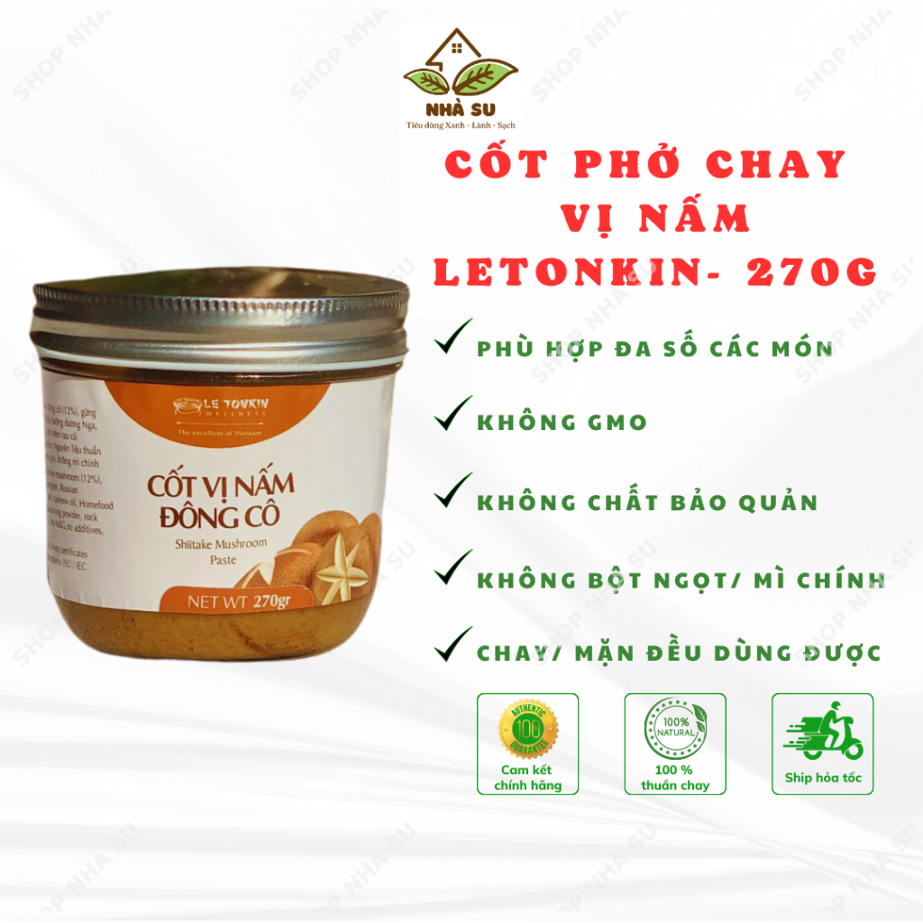 Cốt gia vị chay, cốt phở chay vị nấm Letonkin - Nấu bún/lẩu... chay/mặn đều được, ngon ngọt từ nấm đông cô - Lọ 270g