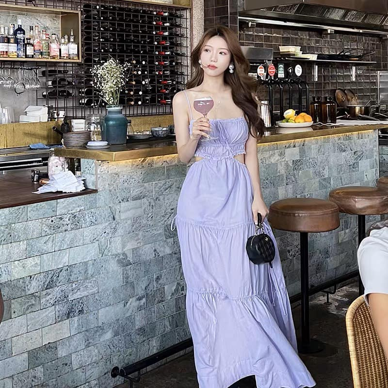 Váy Hai Dây Tím Nhún Chun Eclipse Clothing
