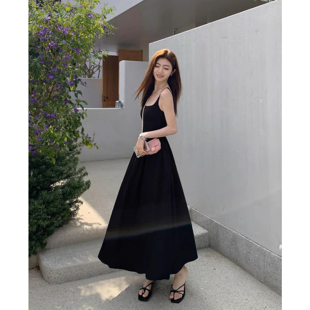 Váy 2 dây nhún ly eo xoè màu Eclipse Clothing