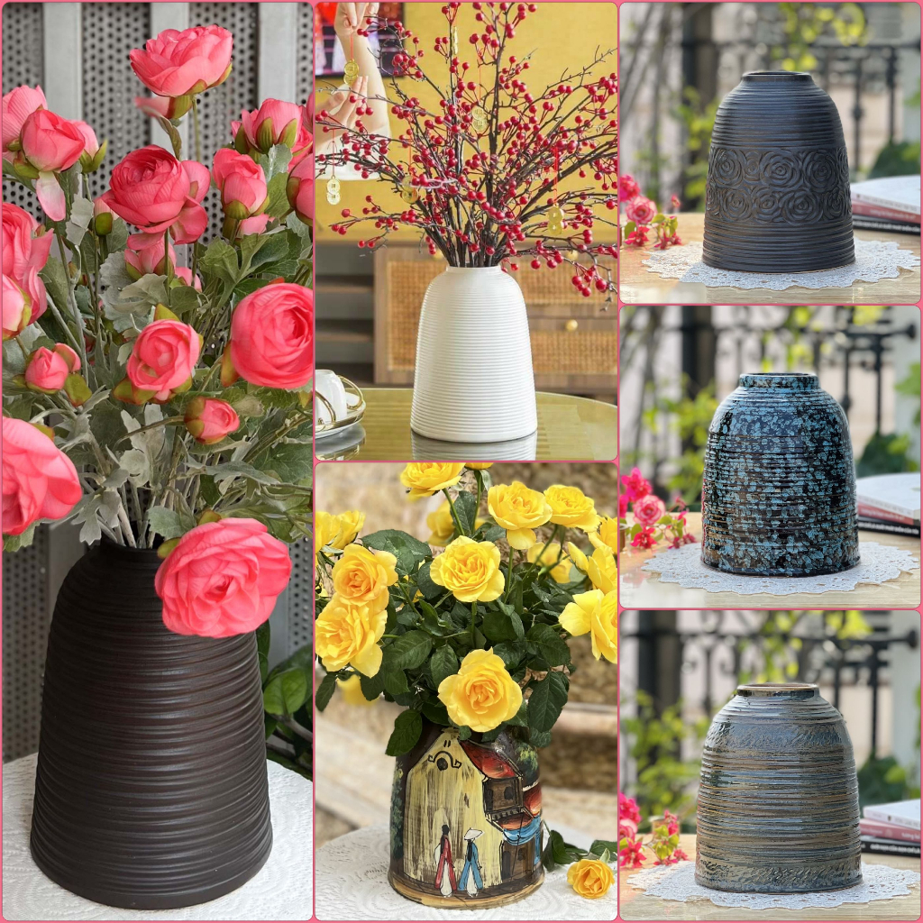 Bình chuông cắm hoa gốm sứ Bát Tràng đẹp - Lọ hoa decor trang trí phòng khách sang trọng