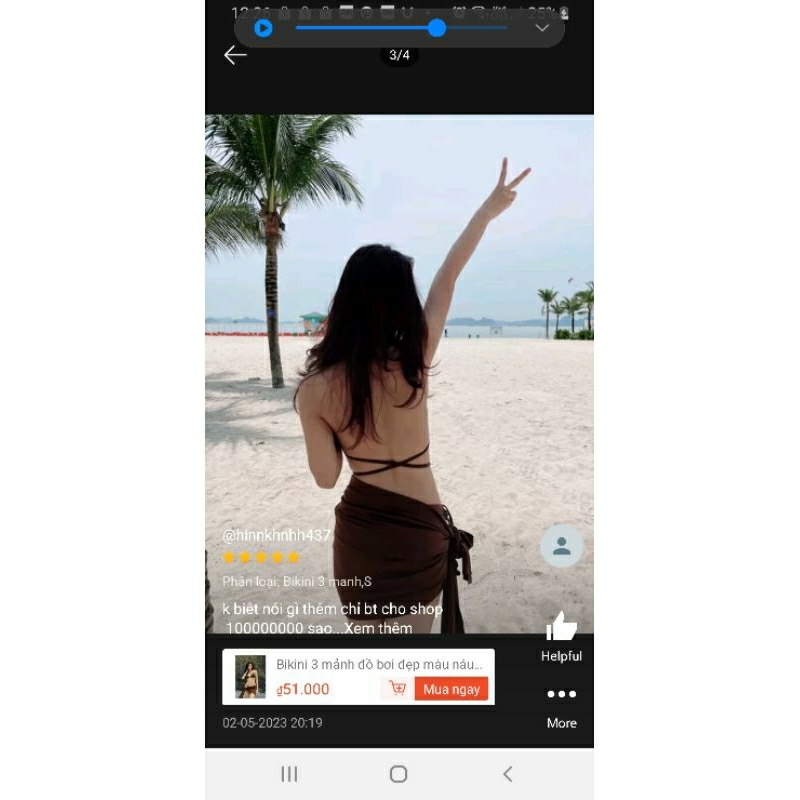 Bikini 3 mảnh đồ bơi đẹp màu nâu cà phê kết hợp khoen