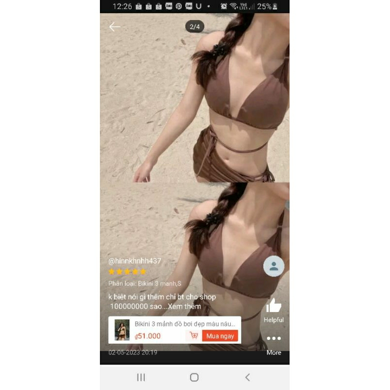 Bikini 3 mảnh đồ bơi đẹp màu nâu cà phê kết hợp khoen