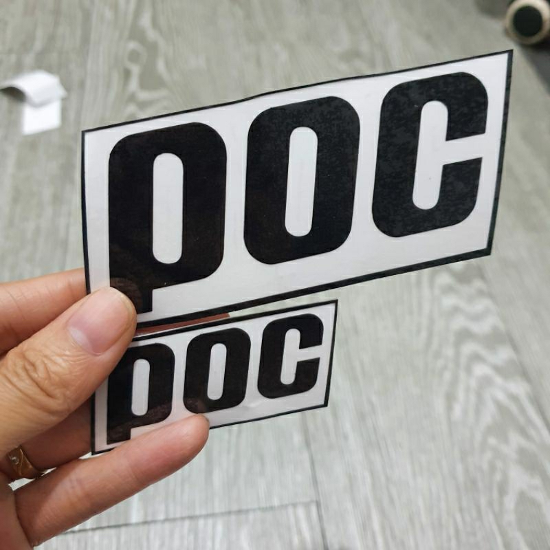 1 Tem Lột Logo chữ POC dán nón bảo hiểm phản quang và thường màu trắng, đen 6cm và 10cm dán mũ bảo hiểm, dán xe