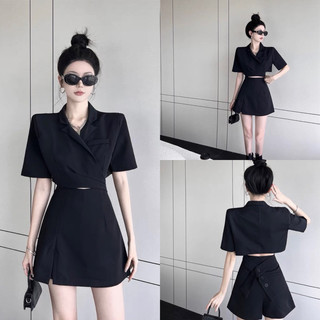 Set áo blazer dáng croptop mix chân váy chữ a hàng thiết kế by dou.dress