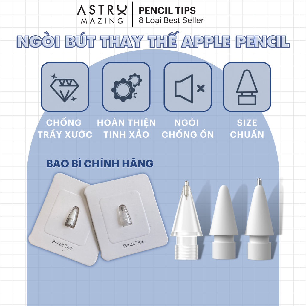 [Ngòi Chính Hãng] Đầu ngòi bút thay thế loại nhám cao cấp AstroMazing cho bút Apple Pencil 1 và 2, ngòi bút gốc kim loại