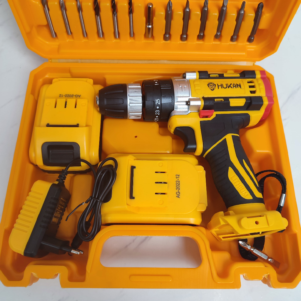 Máy khoan pin Hukan F8 3 chức năng 21v chính hãng 2 pin siêu bền tặng bộ 24 chi tiết