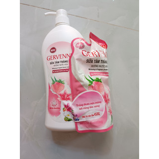 (Tặng kèm túi 450g)  Sữa tắm trắng da gervenne 1.2 LÍT