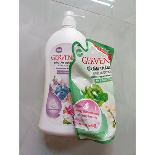 (Tặng kèm túi 450g)  Sữa tắm trắng da gervenne 1.2 LÍT