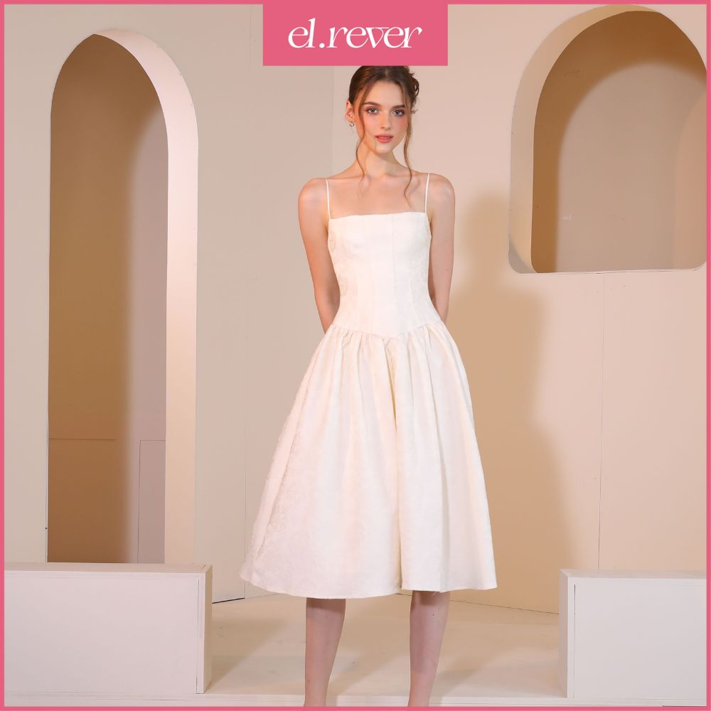 ELRÊVER - Đầm dây xòe gấm hoa mai Layla Dress - Màu kem - 0722D70