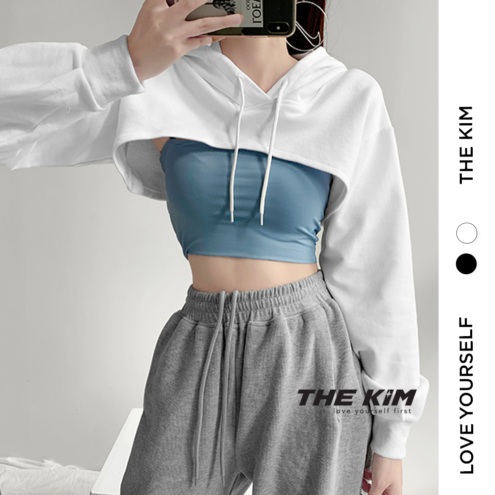 Áo nỉ có mũ dáng ngắn trên ngực ( Chỉ gồm áo ngoài, không kèm áo 2 dây ) , hoodie nỉ dài tay sexy ulzzang AN117