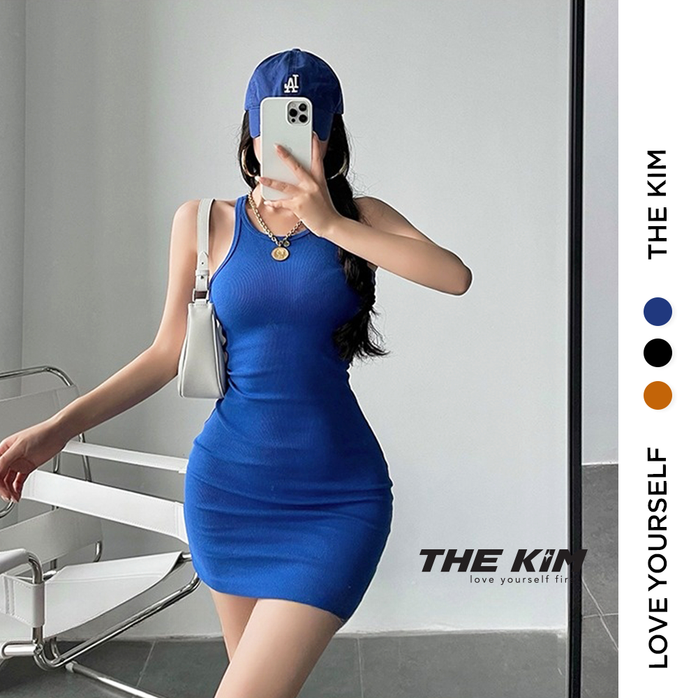 Váy body thun tăm ba lỗ The Kim , đầm body ngắn ôm sát người mini dress đen V151