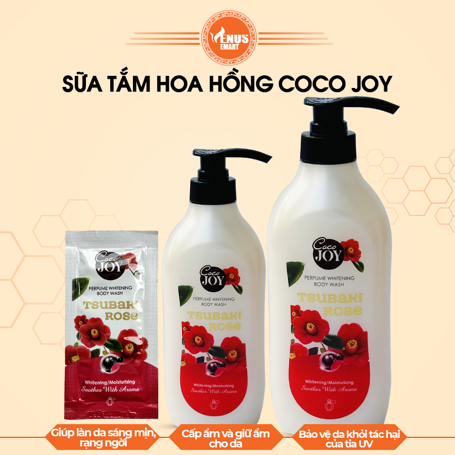 Sữa tắm dưỡng trắng, cấp ẩm da hương nước hoa Cocojoy chiết xuất hoa hồng Tsubaki và protein 500g, 900g - VENUS EMART