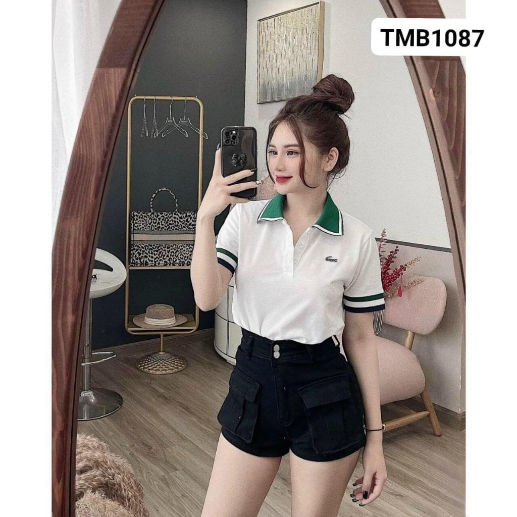 Áo thun Polo Nam Nữ cổ xanh logo  , chất cotton co giãn, Form rộng Unisex, phù hợp từ 40-65kg