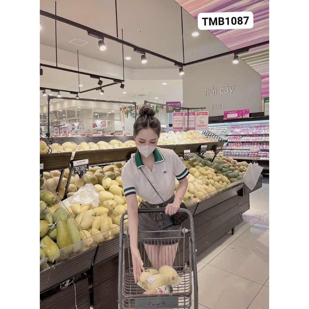 Áo thun Polo Nam Nữ cổ xanh logo  , chất cotton co giãn, Form rộng Unisex, phù hợp từ 40-65kg