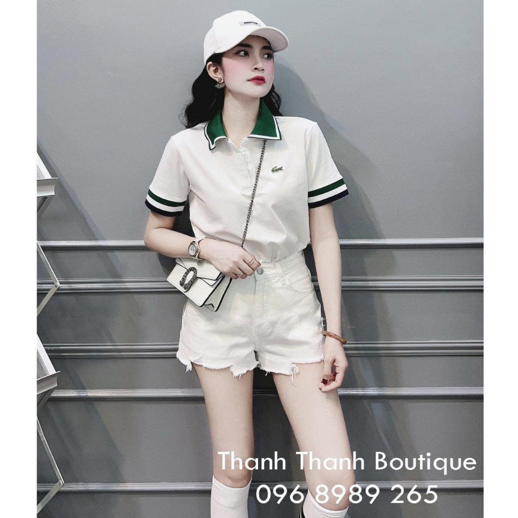 Áo thun Polo Nam Nữ cổ xanh logo  , chất cotton co giãn, Form rộng Unisex, phù hợp từ 40-65kg