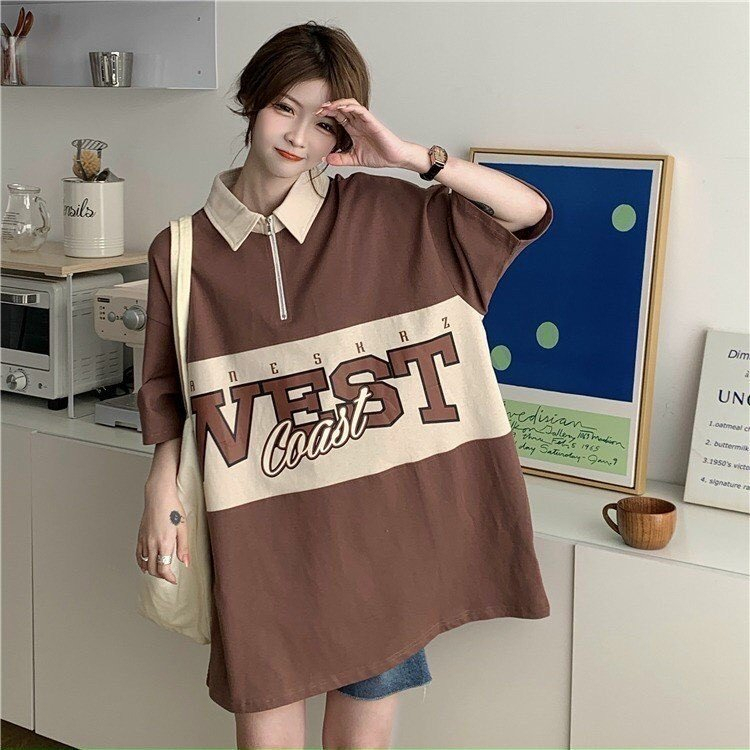 Áo thun Polo Nam Nữ khóa kéo West , chất cotton co giãn Form rộng Unisex từ 40-65kg