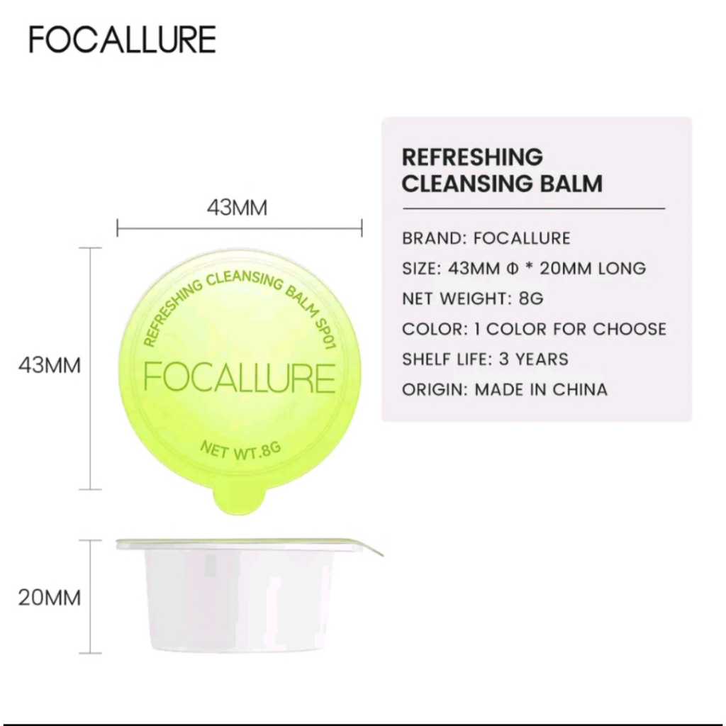 Focallure Kem tẩy trang làm sạch sâu nhanh chóng trong 10s với thành phần từ thực vật, giúp da sạch sáng, ẩm mướt -hủ 8g