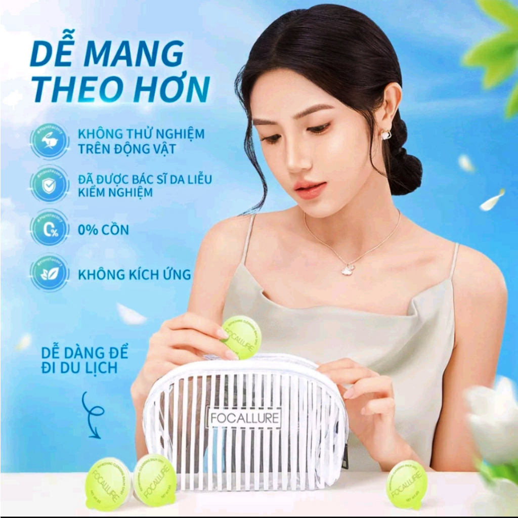 Focallure Kem tẩy trang làm sạch sâu nhanh chóng trong 10s với thành phần từ thực vật, giúp da sạch sáng, ẩm mướt -hủ 8g