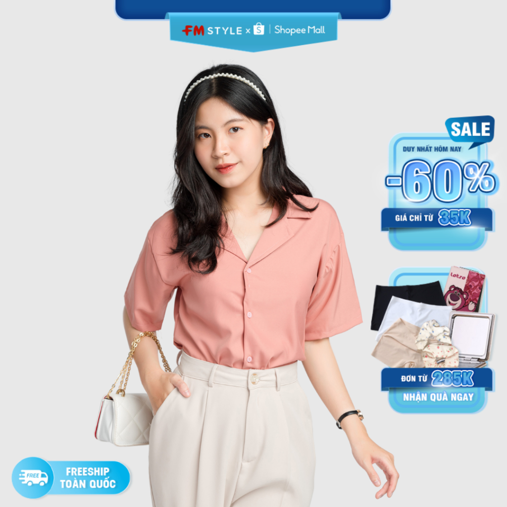 Áo sơ mi cổ vest nữ FM STYLE tay ngắn màu trơn thời trang basic phong cách Hàn Quốc 23042457