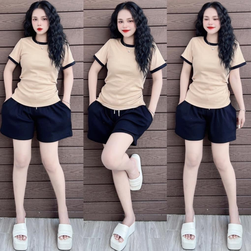 Set đồ bộ đùi nữ đồ ngủ tay ngắn quần lửng mặc ở nhà đi chơi dạo phố